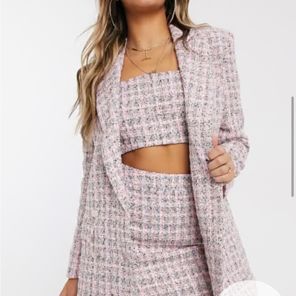 ASOS Pink Tweed Blazer and Skirt Set